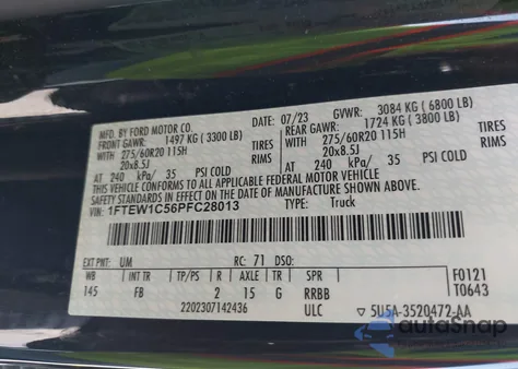 2023 Ford F-150 Xlt из США, поврежденный, VIN 1FTEW1C56PFC28013